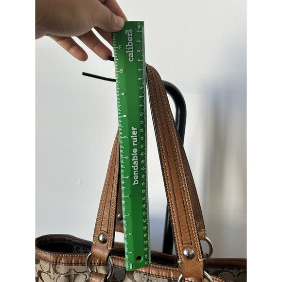 Vintage Y2K Coach Signature Silver Buckle Tote Bag 10987 Brown Tan Leather Trim - Picture 4 of 16